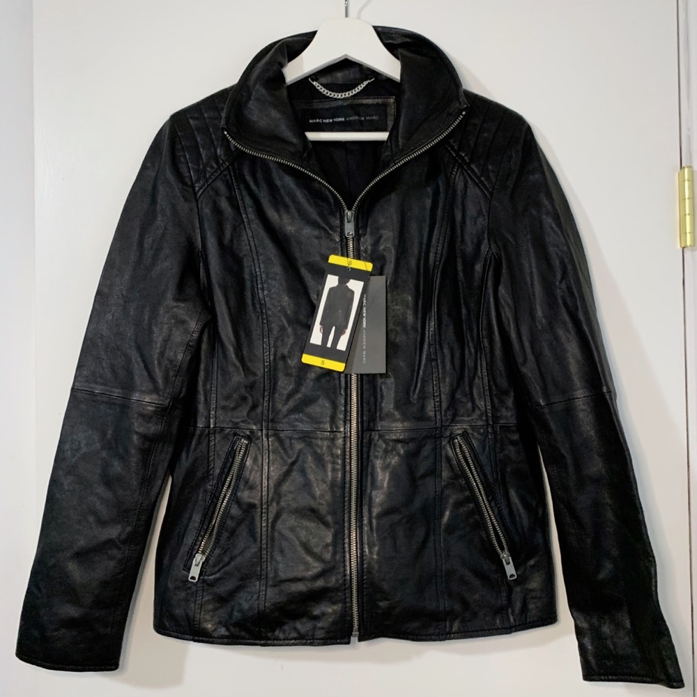 Andrew Marc New York Black Genuine Leather Jacket Coat